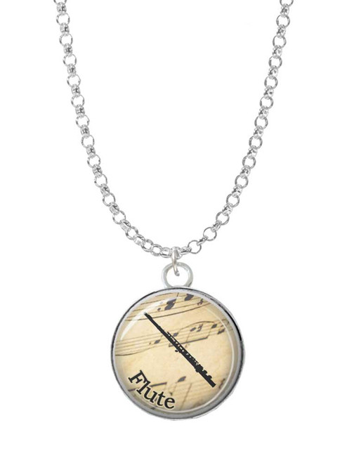Domed Music - Flute Charm Necklace