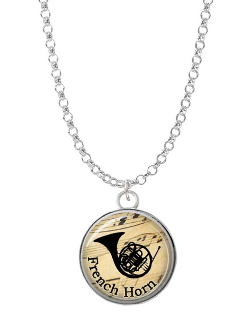Domed Music - French Horn Charm Necklace