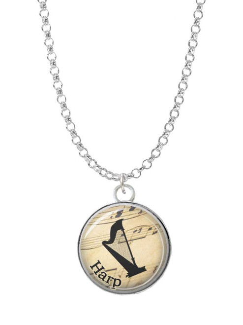 Domed Music - Harp Charm Necklace