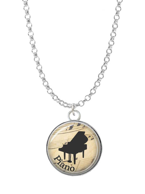 Domed Music - Piano Charm Necklace