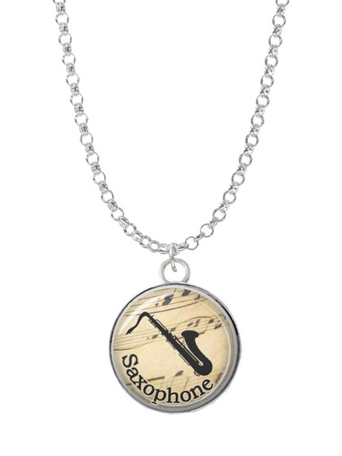 Domed Music - Saxophone Charm Necklace
