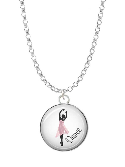 Domed Pink Ballet Dancer Charm Necklace