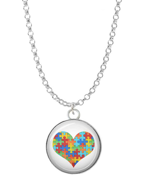 Domed Puzzle Piece Heart Charm Necklace