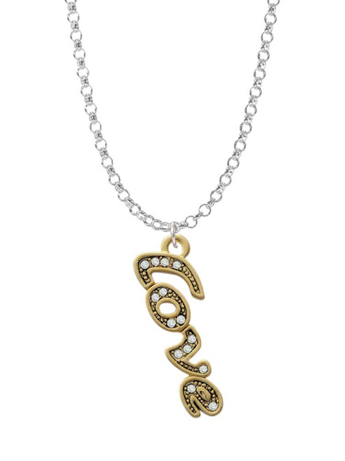 Gold Tone Script ''Love'' with Clear Crystals Charm Necklace
