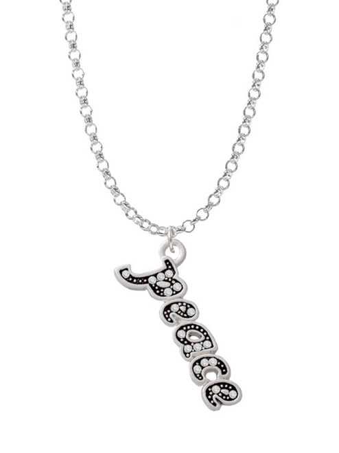 Script ''Peace'' with Clear Crystals Charm Necklace