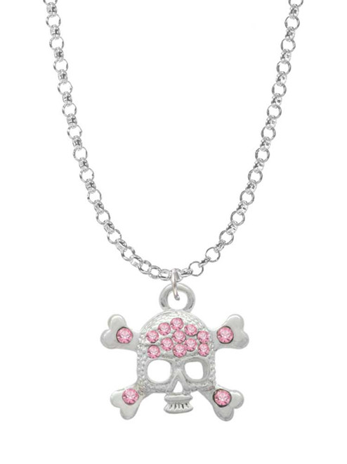 Skull and Crossbones with Pink Crystals Charm Necklace