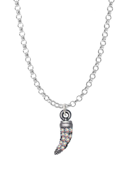 Black Nickel Tone Small AB Crystal Sabre Tooth Charm Necklace