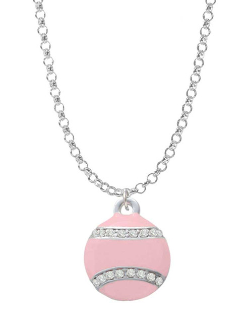 Pink Softball with Clear Crystal Stitching Charm Necklace