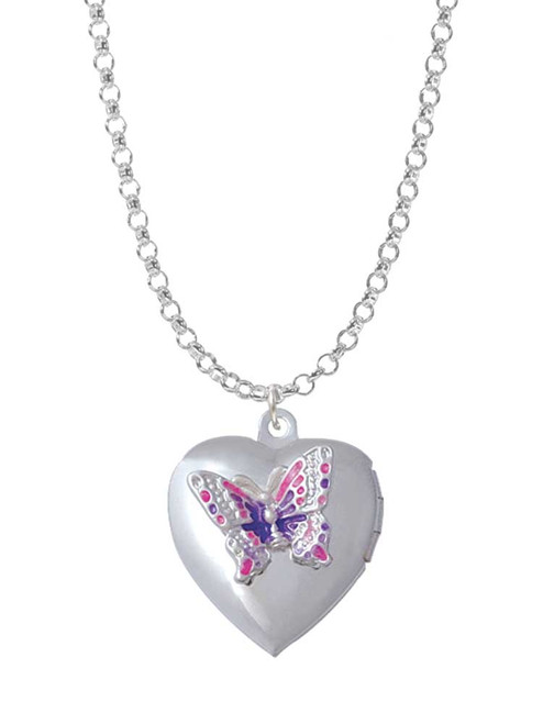 Pink & Purple Butterfly Locket Charm Necklace