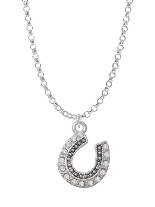 Beaded Clear Crystal Horseshoe with Good Luck Charm Necklace