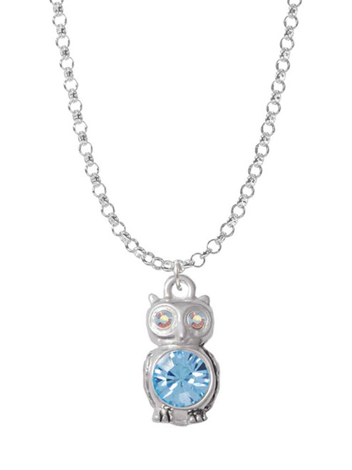 3-D Light Blue & AB Crystal Owl Charm Necklace
