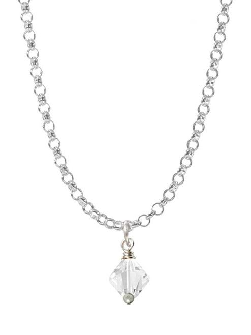 April - Clear - 6mm Crystal Bicone Charm Necklace