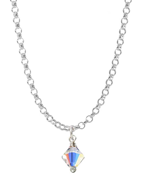 Clear AB - 6mm Crystal Bicone Charm Necklace