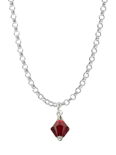 January - Maroon - 6mm Crystal Bicone Charm Necklace