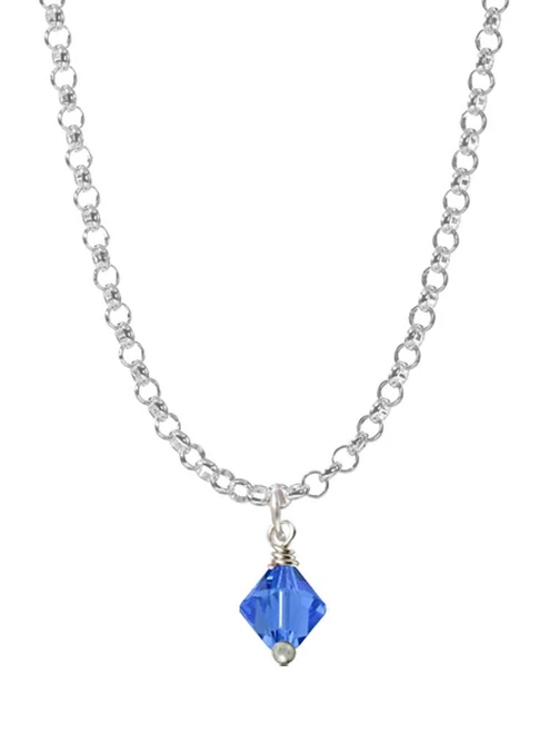 September - Blue - 6mm Crystal Bicone Charm Necklace