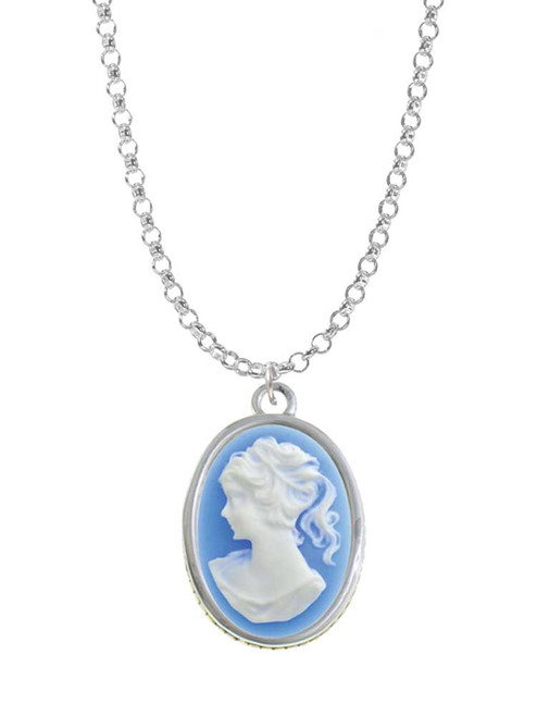 Small Blue Oval Cameo Charm Necklace