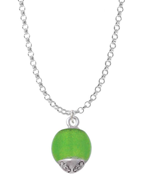 12mm Lime Green - Roller Spinner with Silver Tone Lining Glass Spinner Charm Necklace