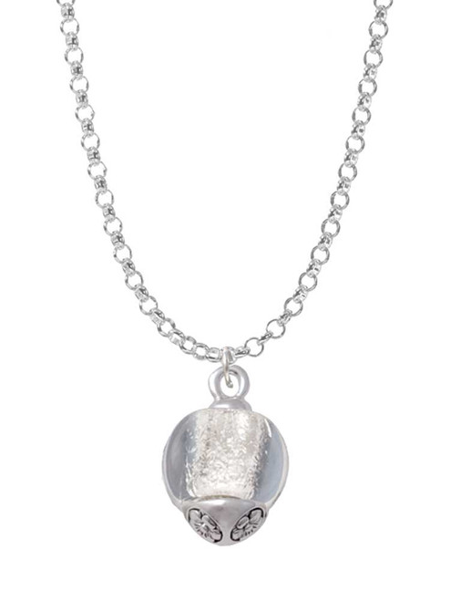 12mm Clear Roller Spinner with Silver Tone Lining Glass Spinner Charm Necklace