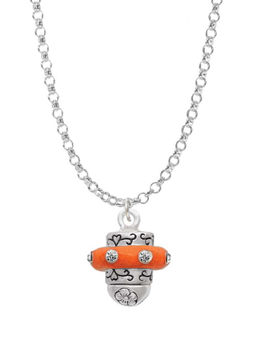 Crystal Orange Spinner Charm Necklace