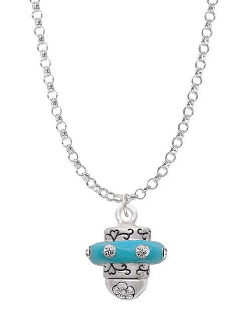 Crystal Teal Spinner Charm Necklace