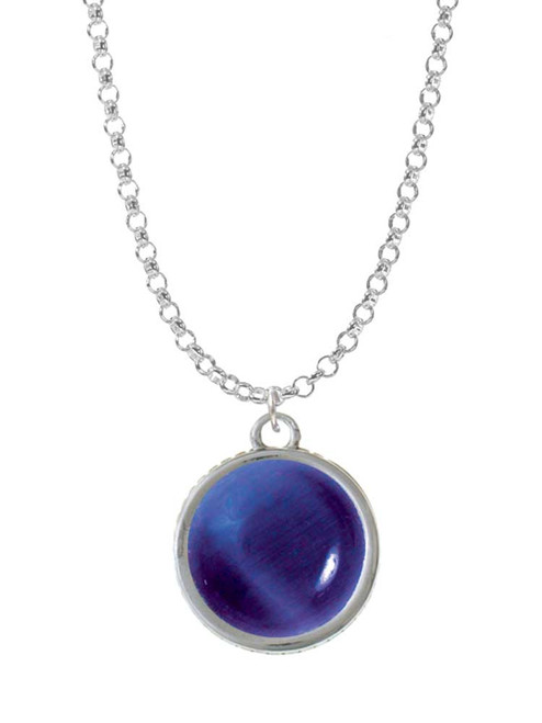 Round - Imitation Cat's Eye - Blue - Charm Necklace