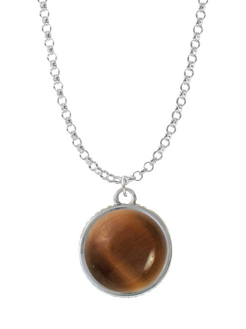 Round - Imitation Cat's Eye - Brown - Charm Necklace