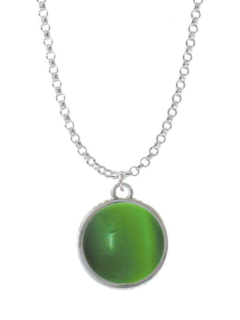 Round - Imitation Cat's Eye - Green - Charm Necklace