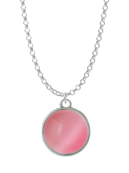 Round - Imitation Cat's Eye - Pink - Charm Necklace