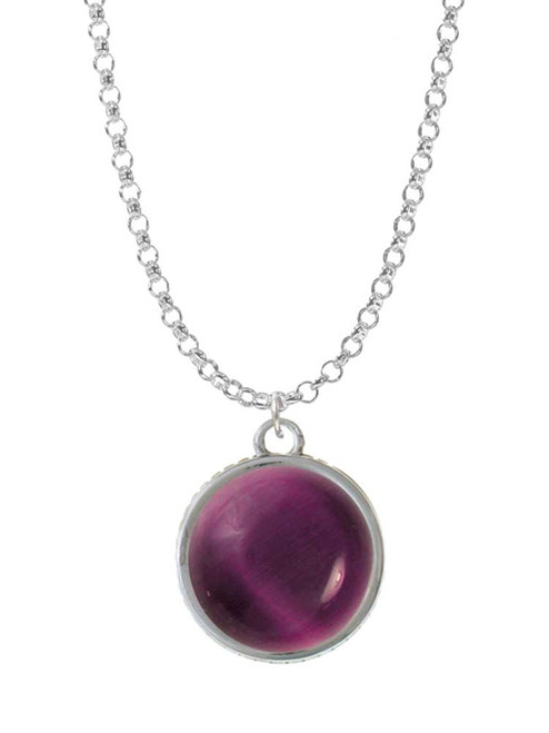 Round - Imitation Cat's Eye - Purple - Charm Necklace