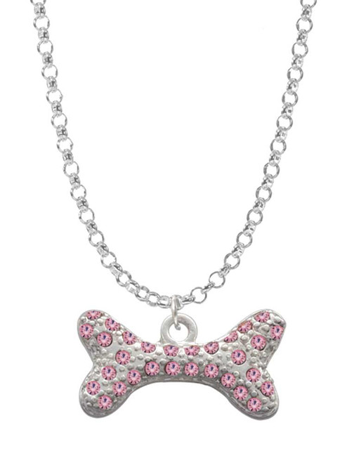 Large Light Pink Crystal Dog Bone Charm Necklace