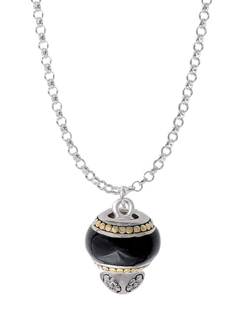 Black Round Spinner Charm Necklace