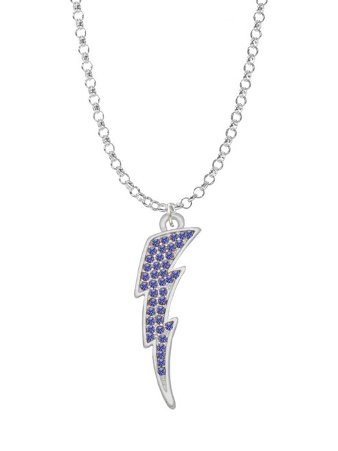 Large Blue Crystal Lightning Bolt Charm Necklace