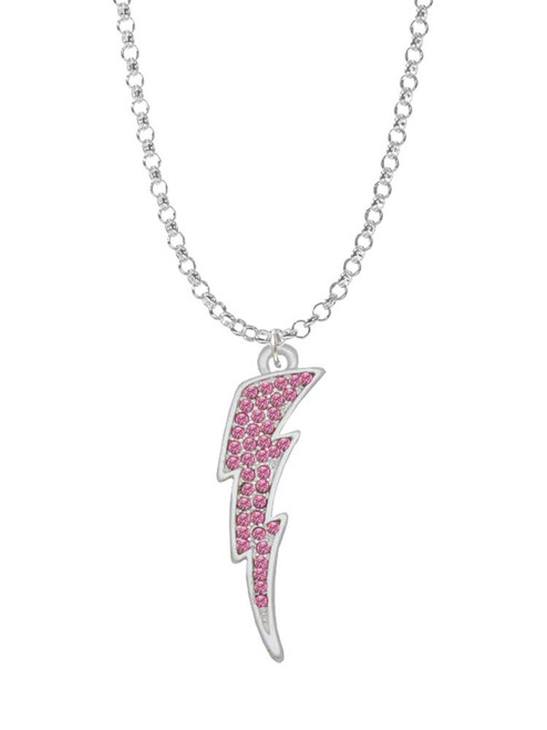 Large Hot Pink Crystal Lightning Bolt Charm Necklace