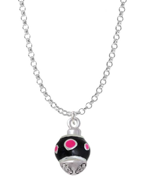 Hot Pink Dots on Black Spinner Charm Necklace
