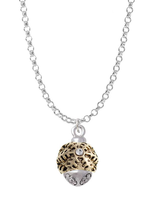 Snowflake with Crystal - Gold Tone Spinner Charm Necklace