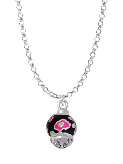 Wide Hot Pink Cheetah Print Band Spinner Charm Necklace