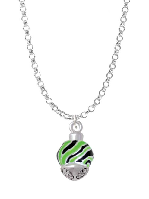 Wide Lime Green Zebra Print Band Spinner Charm Necklace