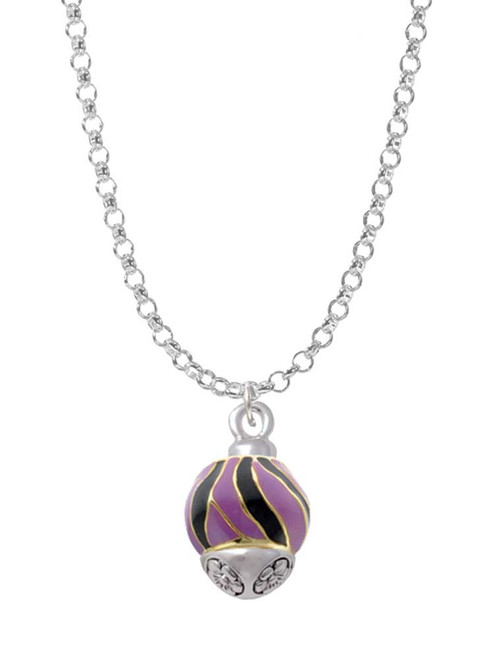 Wide Black and Purple Animal Striped Print - Gold Tone Spinner Charm Necklace