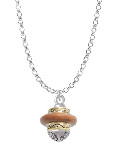Tan Center Gold Tone Spinner Charm Necklace