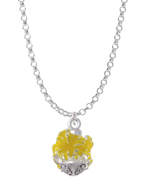 Hot Yellow Hibiscus Flowers Spinner Charm Necklace