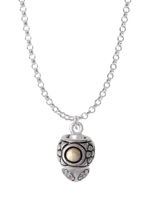 Silver Tone Pattern with 2 Gold Tone Bullets Spinners Charm Necklace