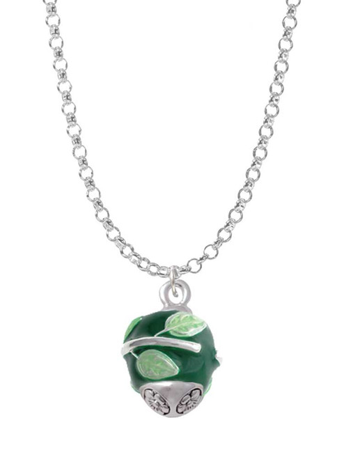 Lime Leaves on Green Band Spinner Charm Necklace