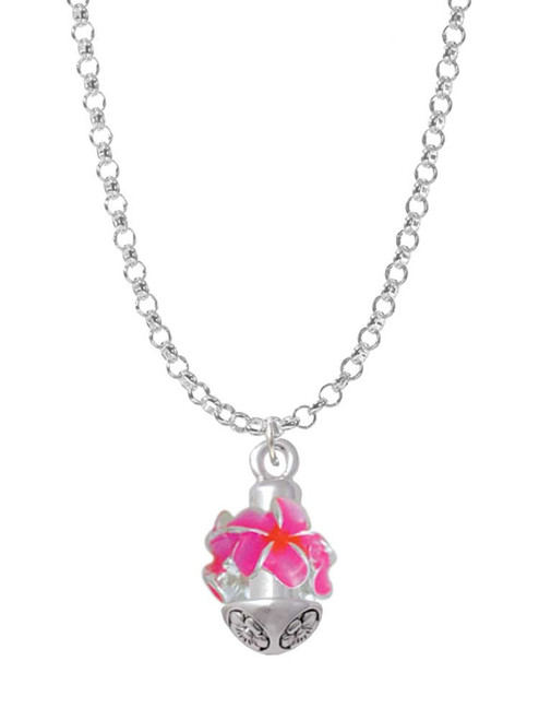 Hot Pink & Orange Plumeria Flowers Spinner Charm Necklace