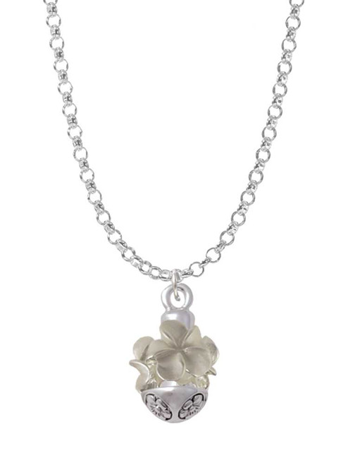 White Plumeria Flowers Spinner Charm Necklace