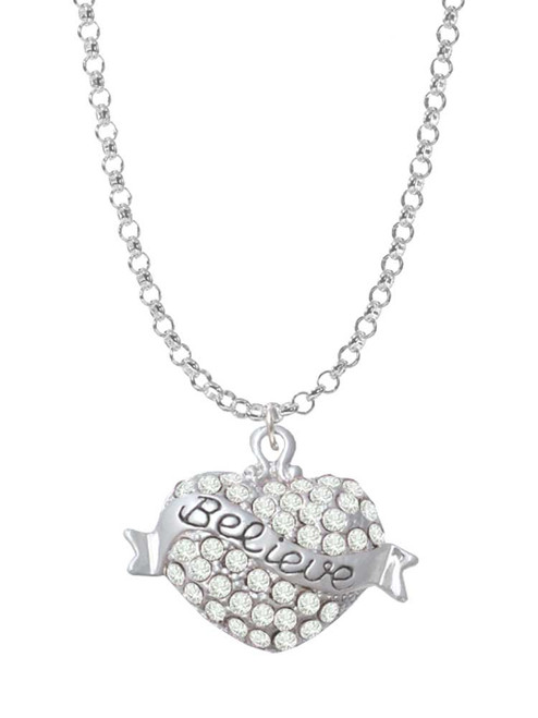 Believe Banner on Clear Crystal Heart Charm Necklace