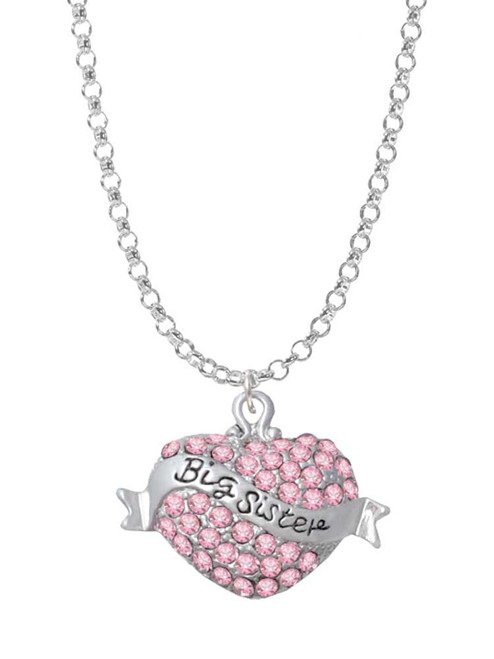 Big Sister Banner on Pink Crystal Heart Charm Necklace