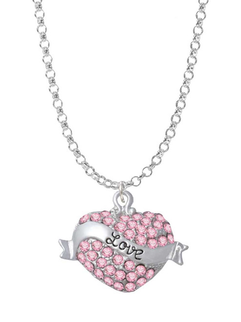 Love Banner on Pink Crystal Heart Charm Necklace