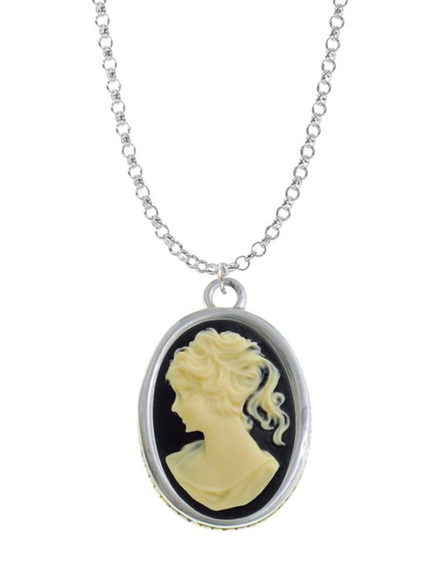 Oval - Black Cameo - Charm Necklace