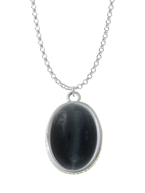Oval - Imitation Cat's Eye - Black - Charm Necklace