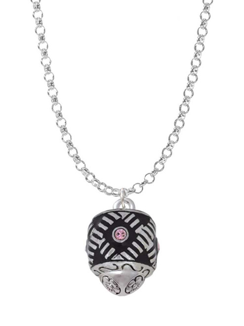 Diagonal Banded Barrel with Pink Crystals Spinner Charm Necklace